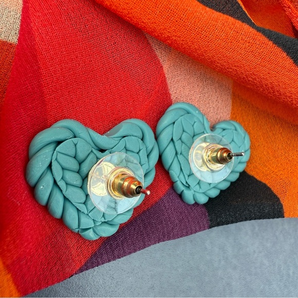 Turquoise Heart-Shaped Polymer Clay Stud Earrings - Picture 9 of 9